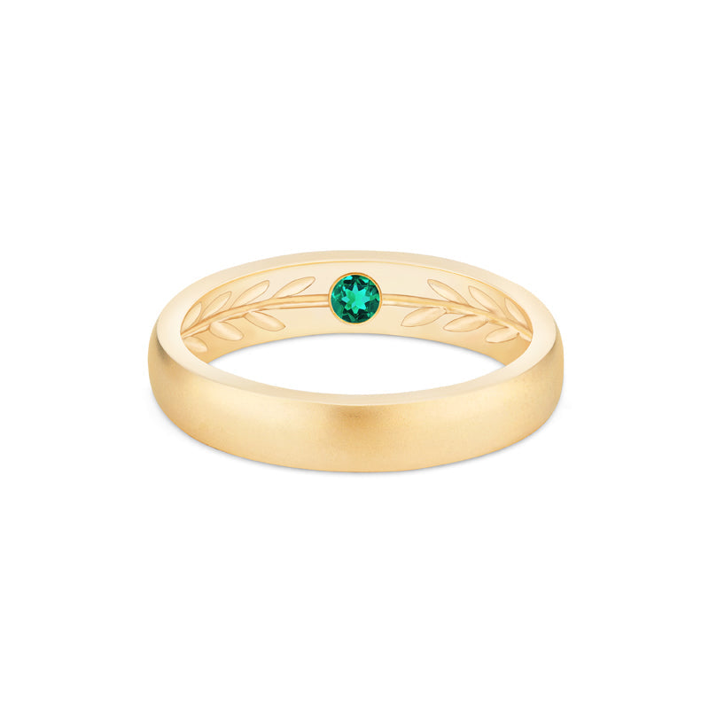 [Silvanus] Unisex Hidden Gemstone Laurel Leaf Wedding Band in Emerald