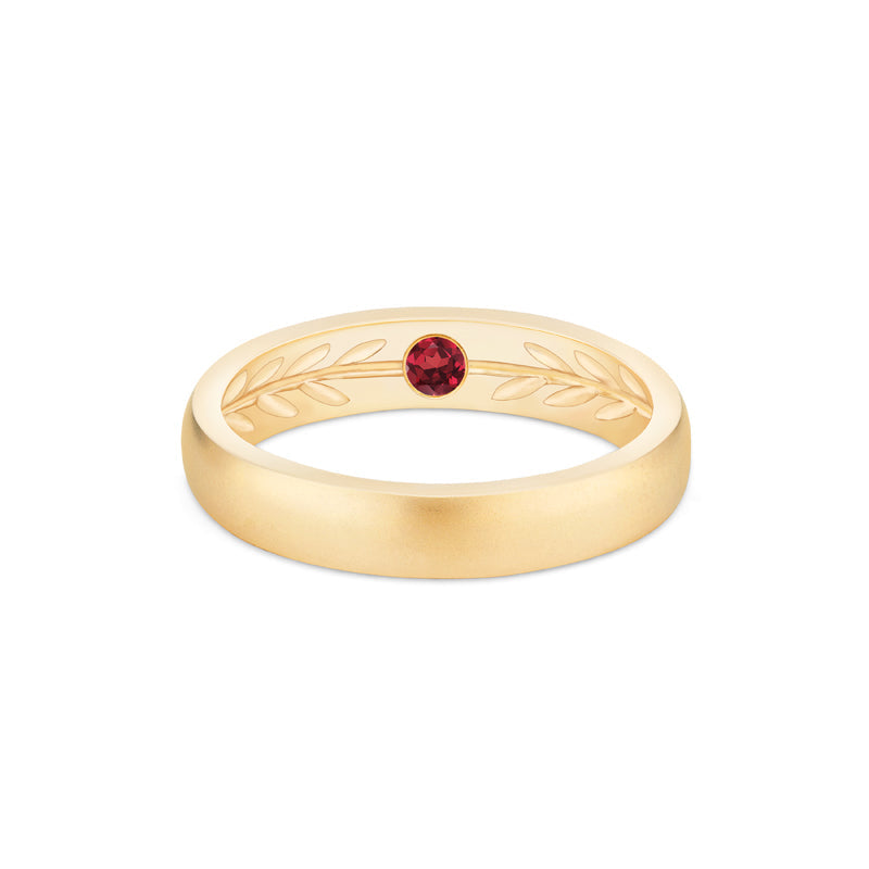 [Silvanus] Unisex Hidden Gemstone Laurel Leaf Wedding Band in Ruby