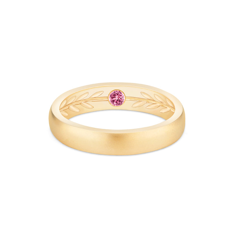 [Silvanus] Unisex Hidden Gemstone Laurel Leaf Wedding Band in Pink Sapphire