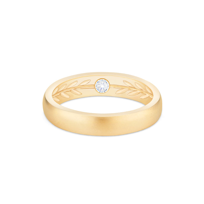 [Silvanus] Unisex Hidden Gemstone Laurel Leaf Wedding Band in Diamond