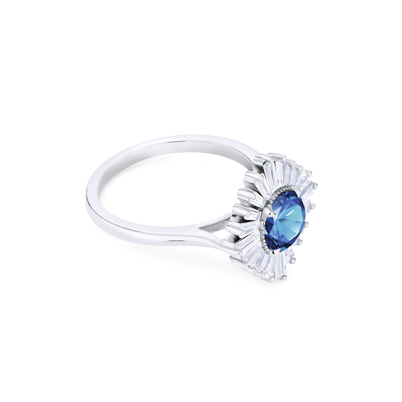 [Artemis] Vintage Deco Goddess Ring in Lab Blue Sapphire