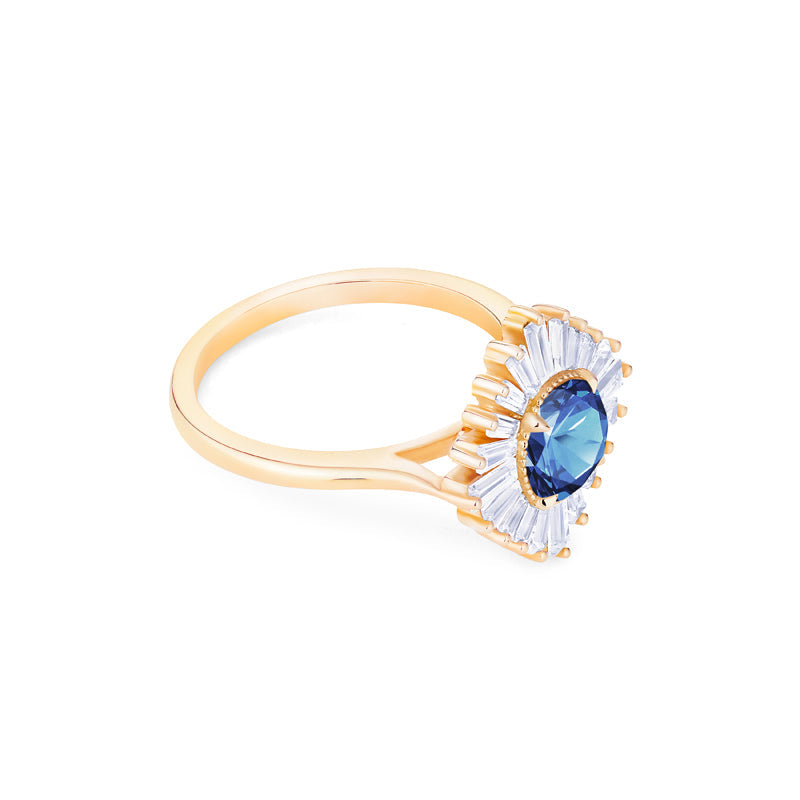 [Artemis] Vintage Deco Goddess Ring in Lab Blue Sapphire