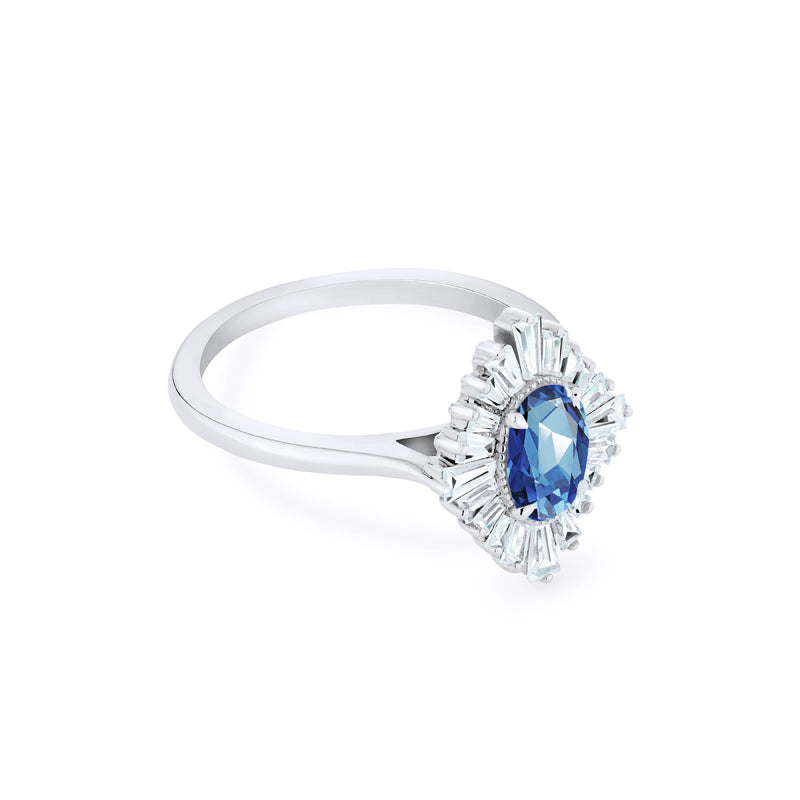 [Athena] Vintage Deco Oval Cut Goddess Ring in Lab Blue Sapphire