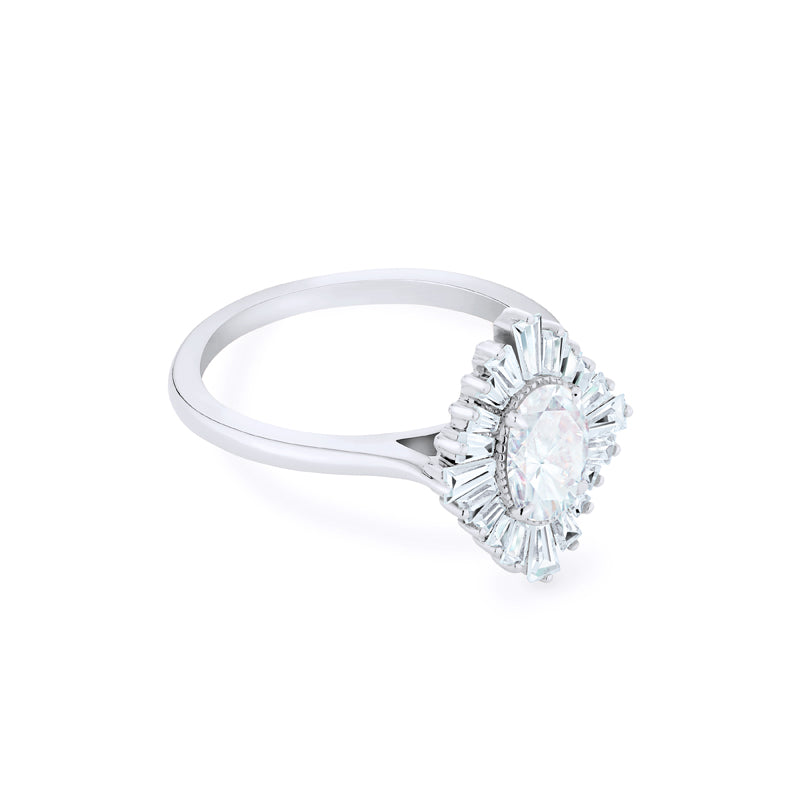 [Athena] Vintage Deco Oval Ballerina Engagement Ring in Diamond