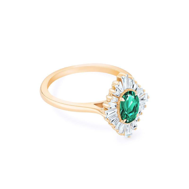 [Athena] Vintage Deco Oval Cut Goddess Ring in Lab Emerald