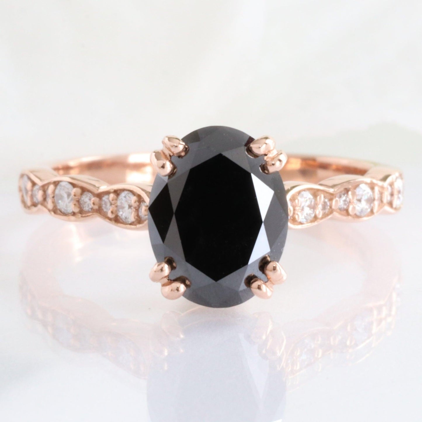 Grace’s Scallop | Oval Black Diamond Solitaire Engagement Ring