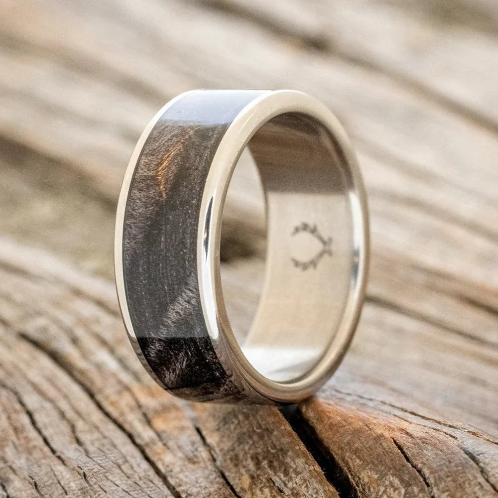 "Rainier" - Dark Maple Wood Wedding Ring - Titanium (8mm) - Size 13 3/4