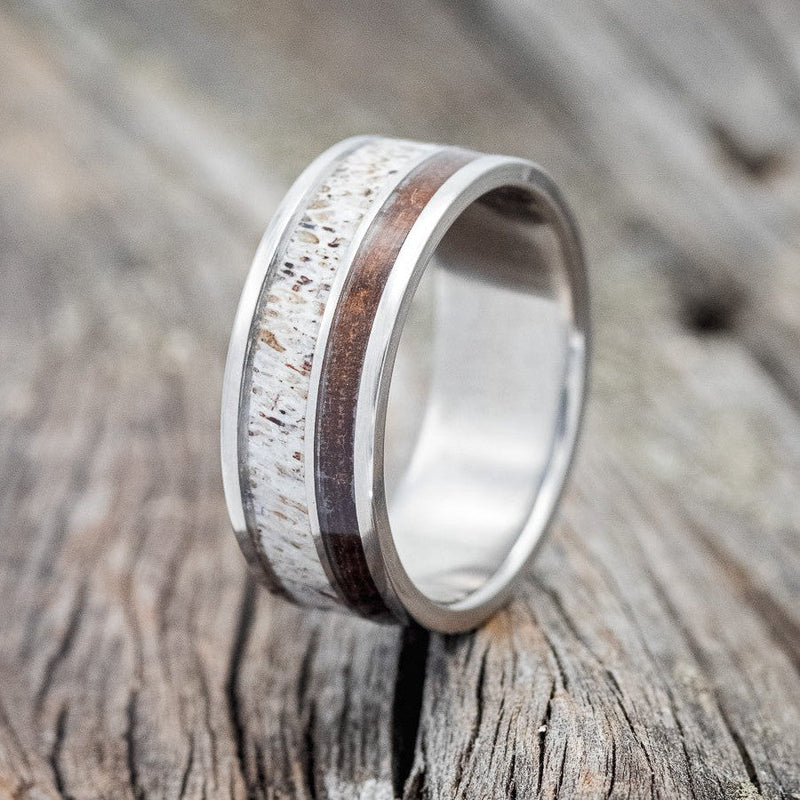 "Raptor" - Ironwood & Antler Wedding Band - Titanium (8mm) - Size 13