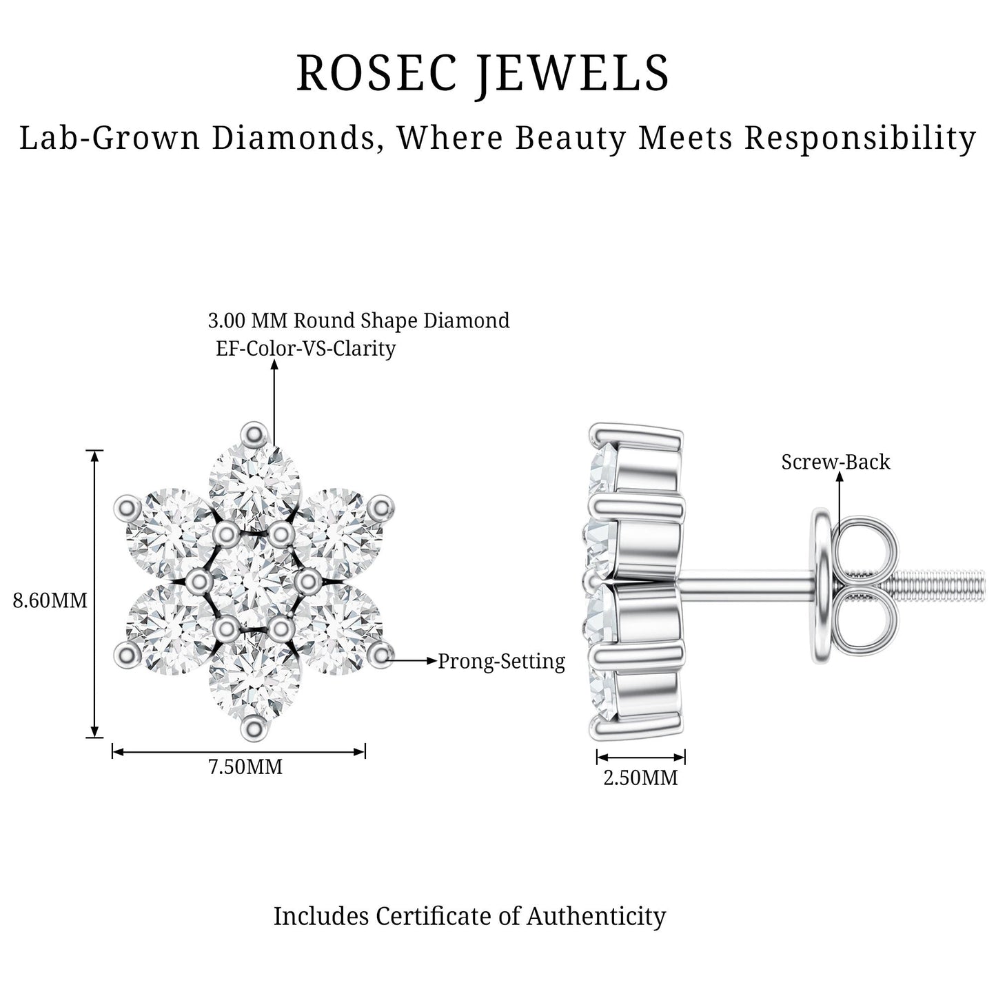 Certified Lab Grown Diamond Flower Stud Earrings for Women