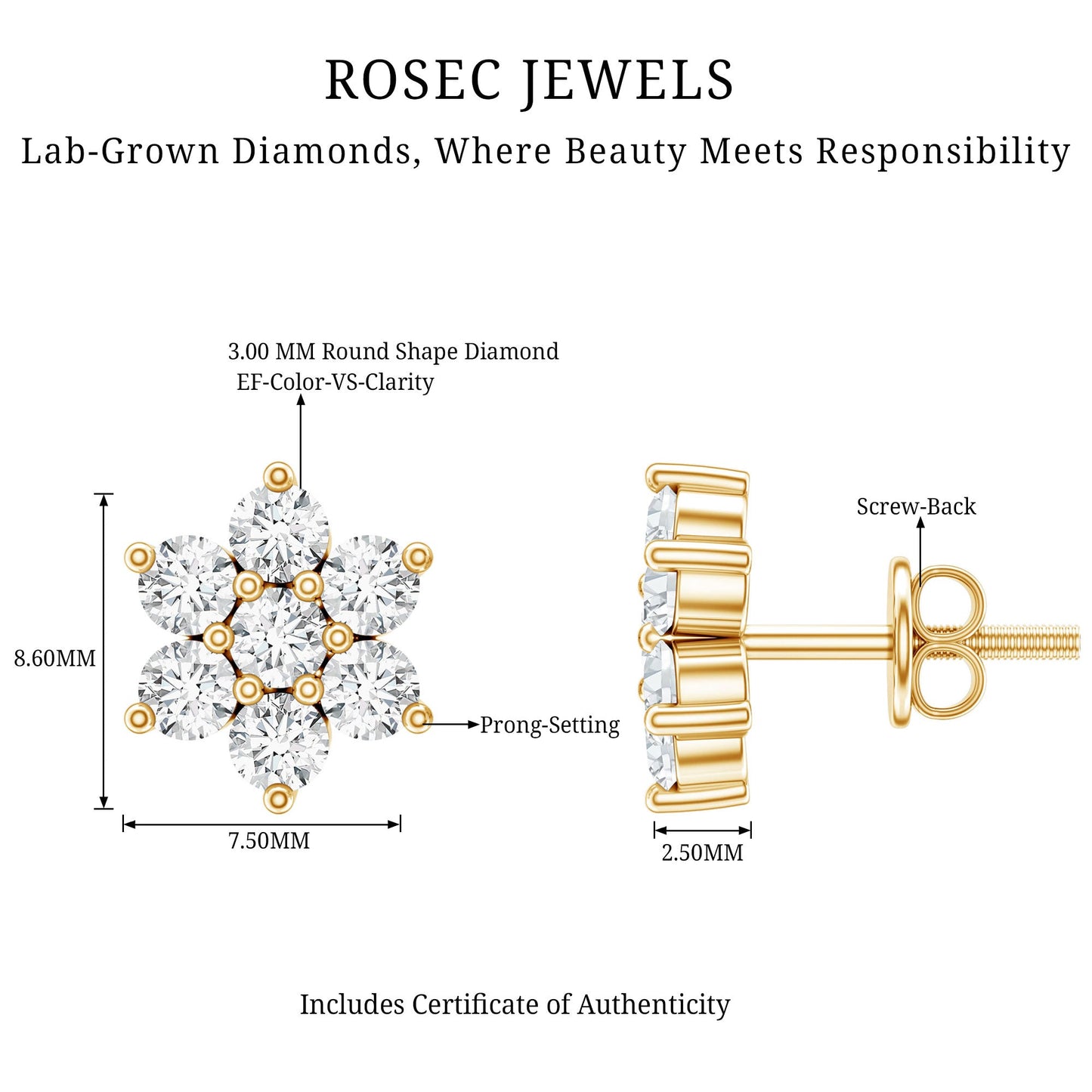 Certified Lab Grown Diamond Flower Stud Earrings for Women