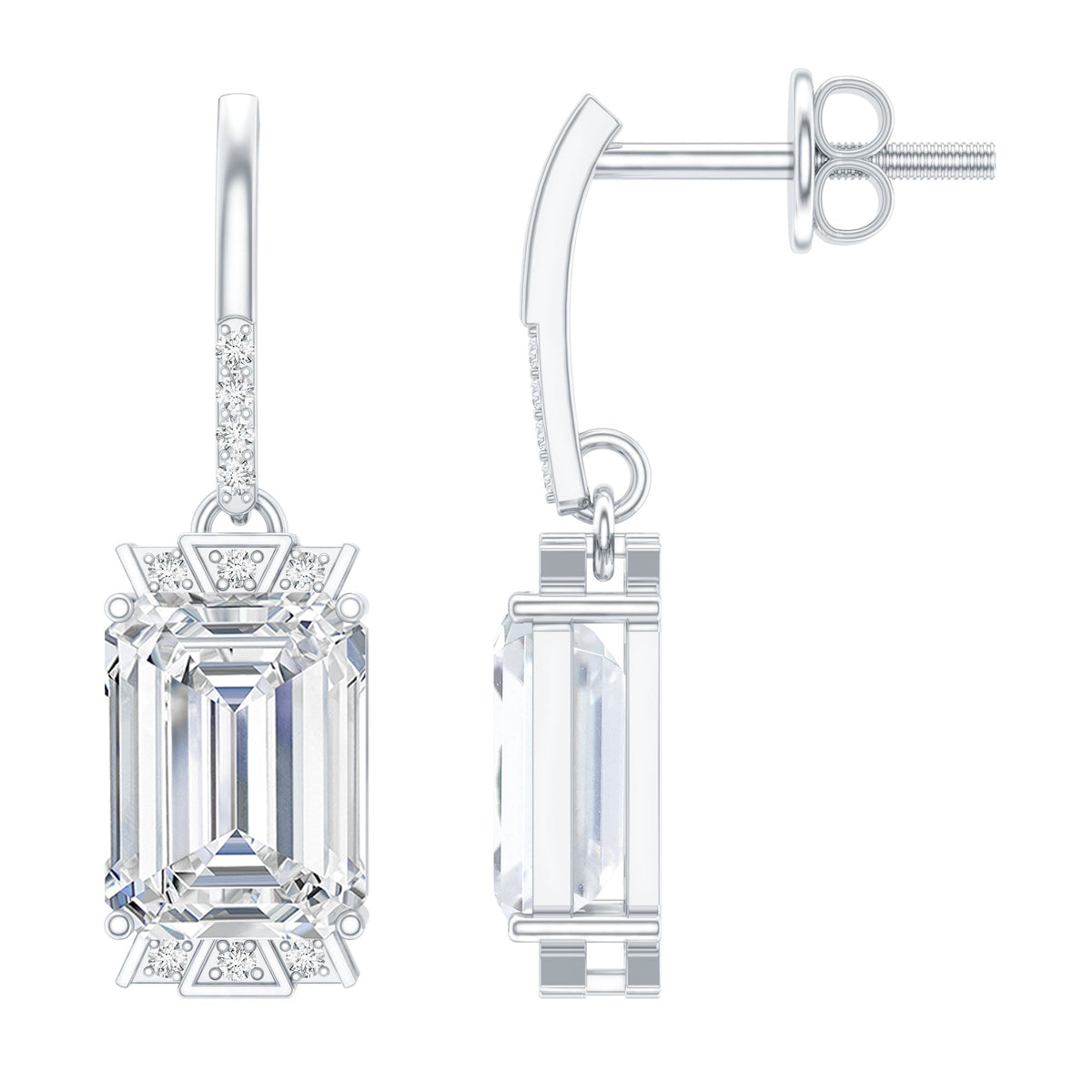 3.5 Carat Emerald Cut Moissanite Drop Earrings for Women