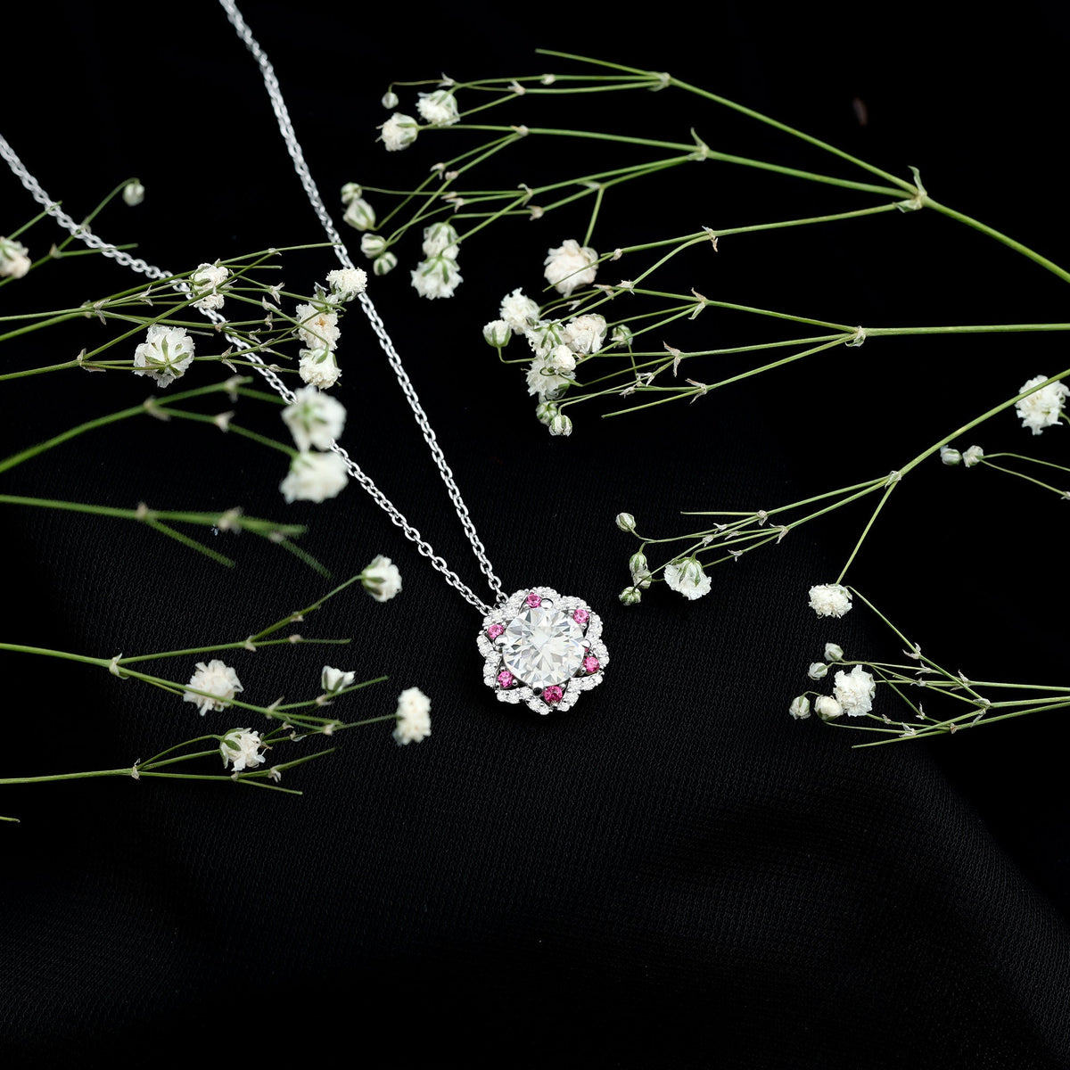 Certified 2 Carat Moissanite Statement Necklace with Lab Ruby
