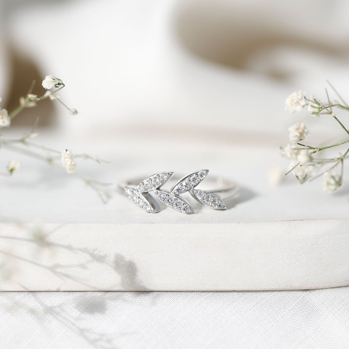 Nature Inspired Lab Grown Diamond Olive Leaf Branch Ring
