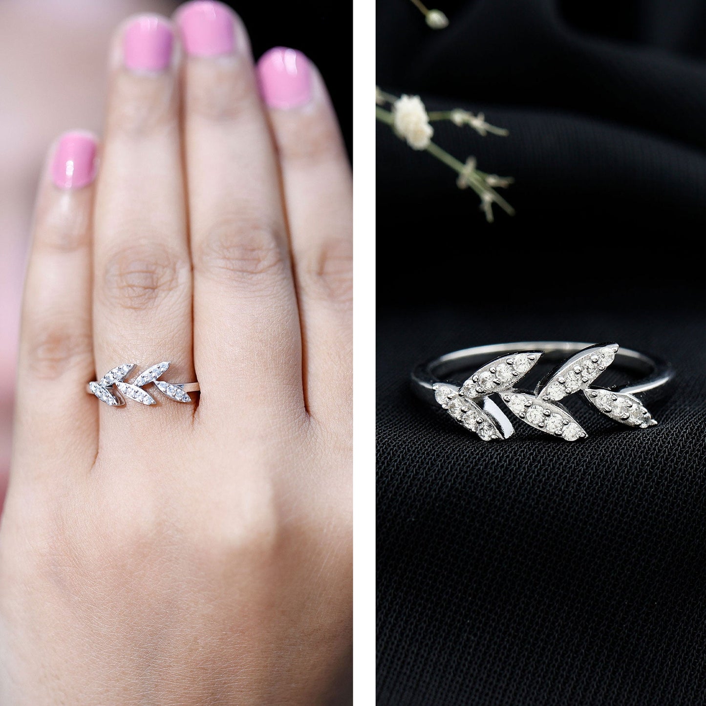 Nature Inspired Lab Grown Diamond Olive Leaf Branch Ring