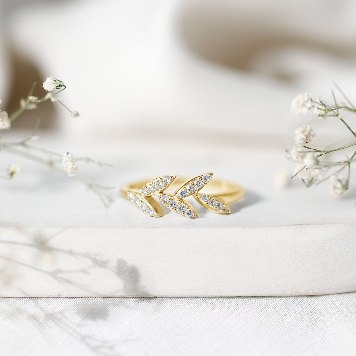 Nature Inspired Lab Grown Diamond Olive Leaf Branch Ring