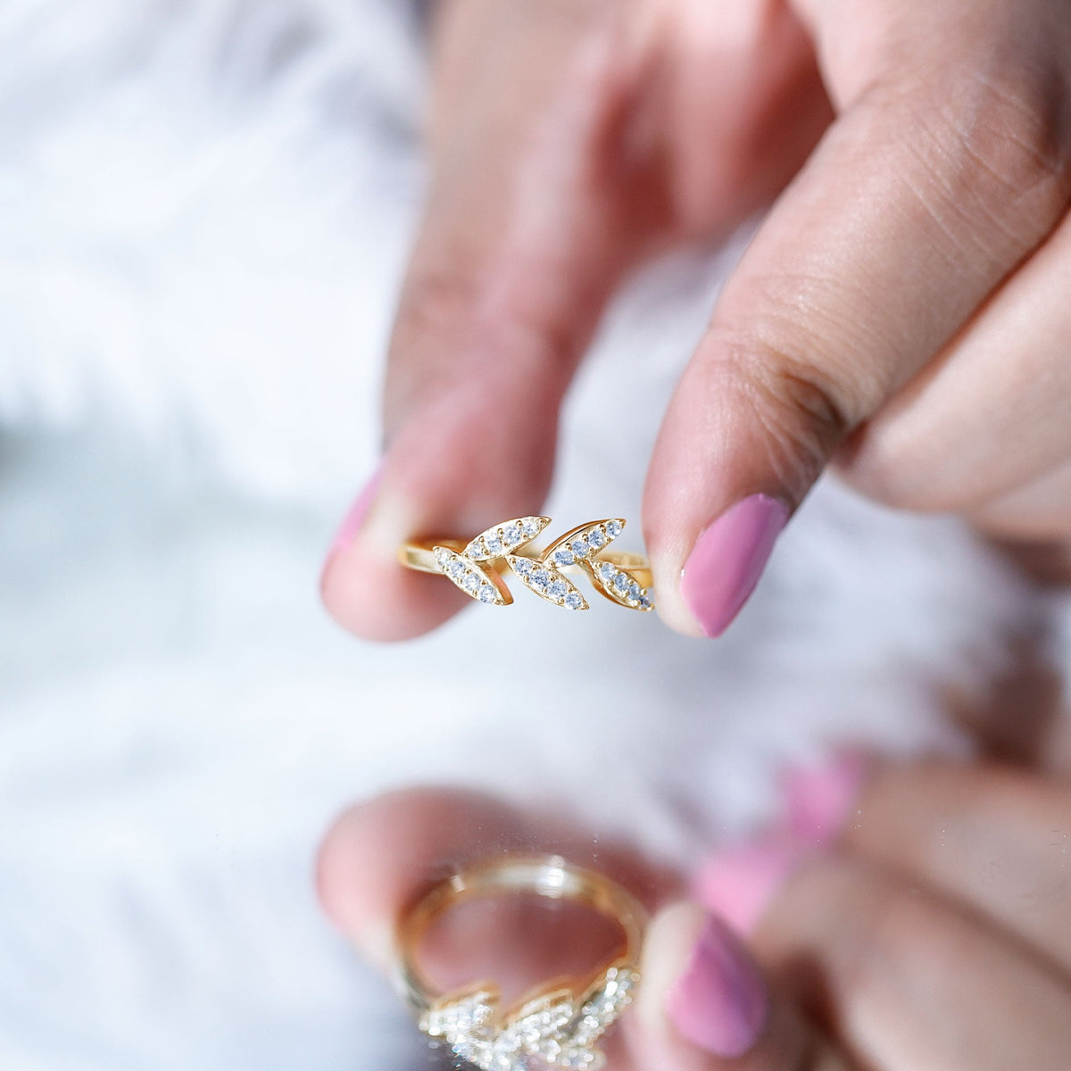 Nature Inspired Lab Grown Diamond Olive Leaf Branch Ring