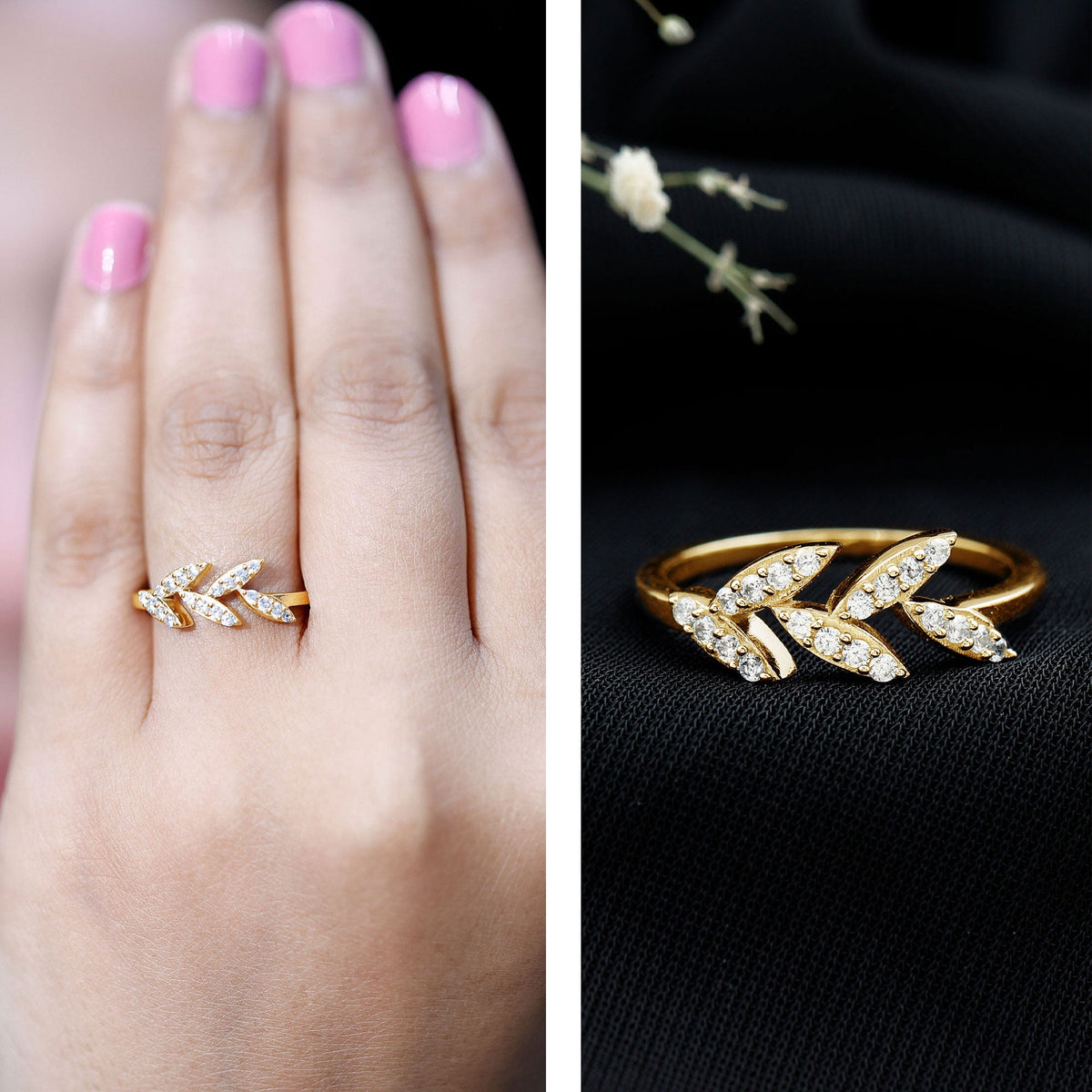 Nature Inspired Lab Grown Diamond Olive Leaf Branch Ring