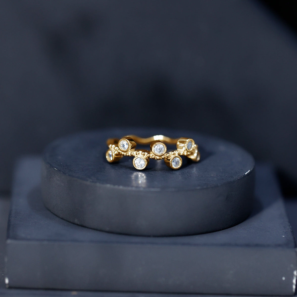 Bezel Set Lab Grown Diamond Curved Wedding Band