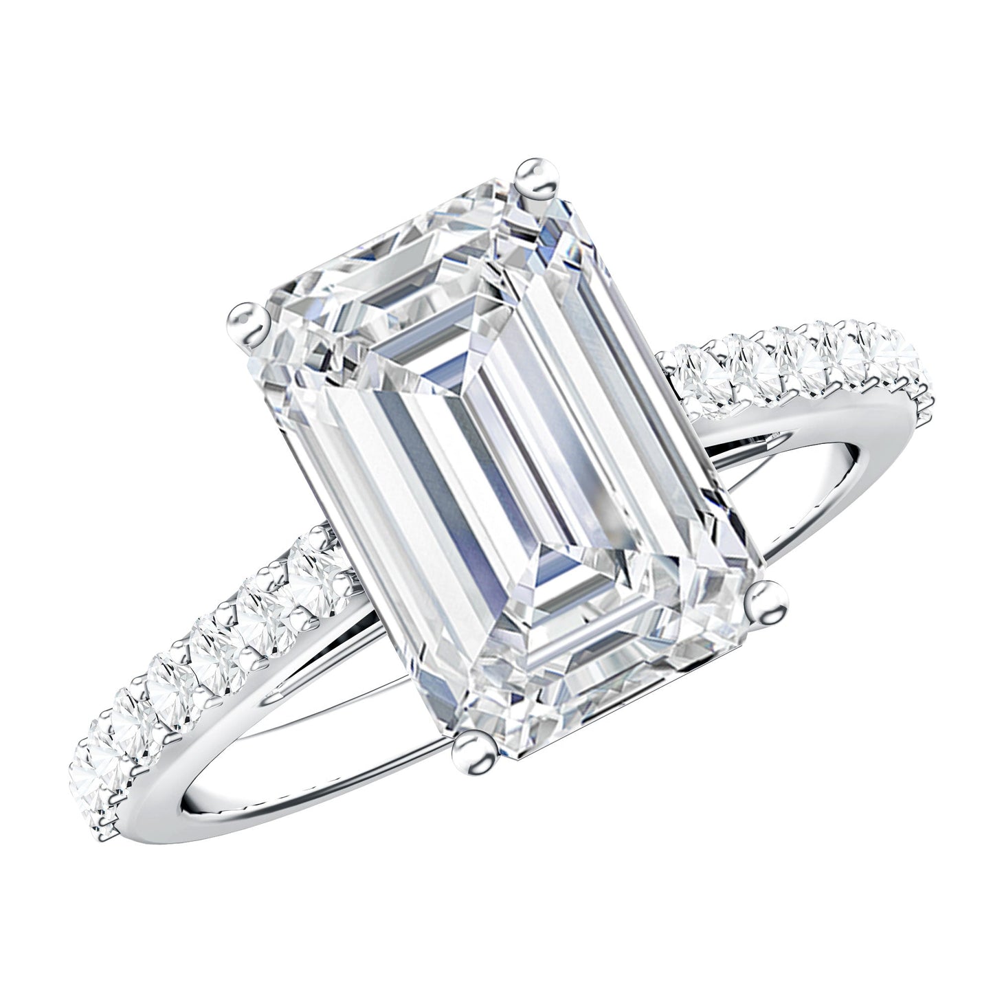IGI Certified 4 Carat Emerald Cut Lab Grown Diamond Engagement Ring with Hidden Halo