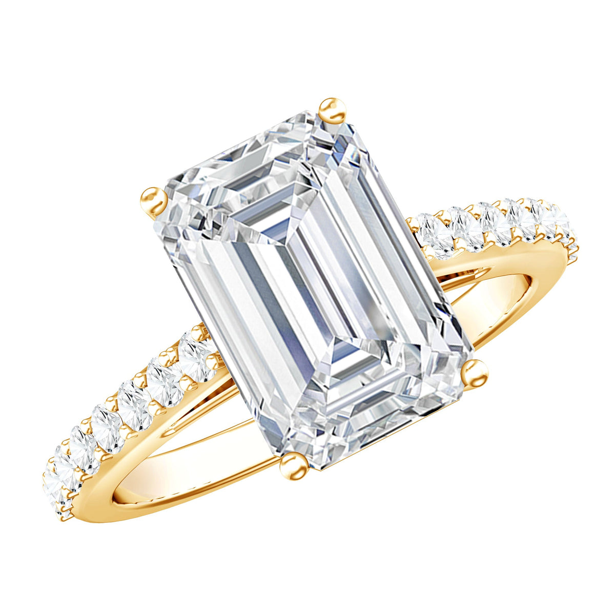 IGI Certified 4 Carat Emerald Cut Lab Grown Diamond Engagement Ring with Hidden Halo