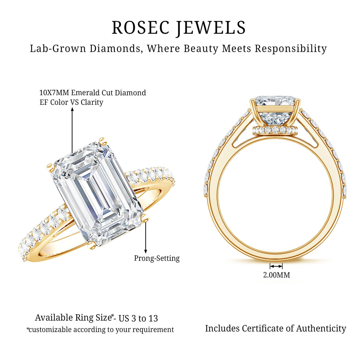 IGI Certified 4 Carat Emerald Cut Lab Grown Diamond Engagement Ring with Hidden Halo