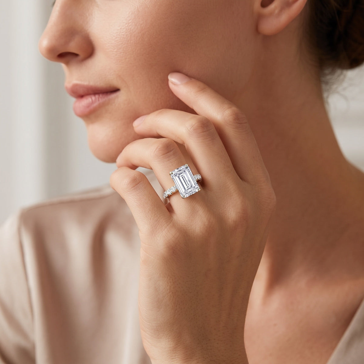 Huge 5 Carat Lab Grown Diamond Emerald Cut Engagement Ring IGI Certificate