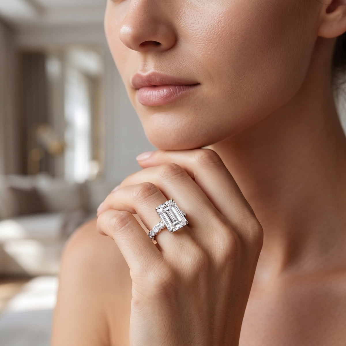 Huge 5 Carat Lab Grown Diamond Emerald Cut Engagement Ring IGI Certificate