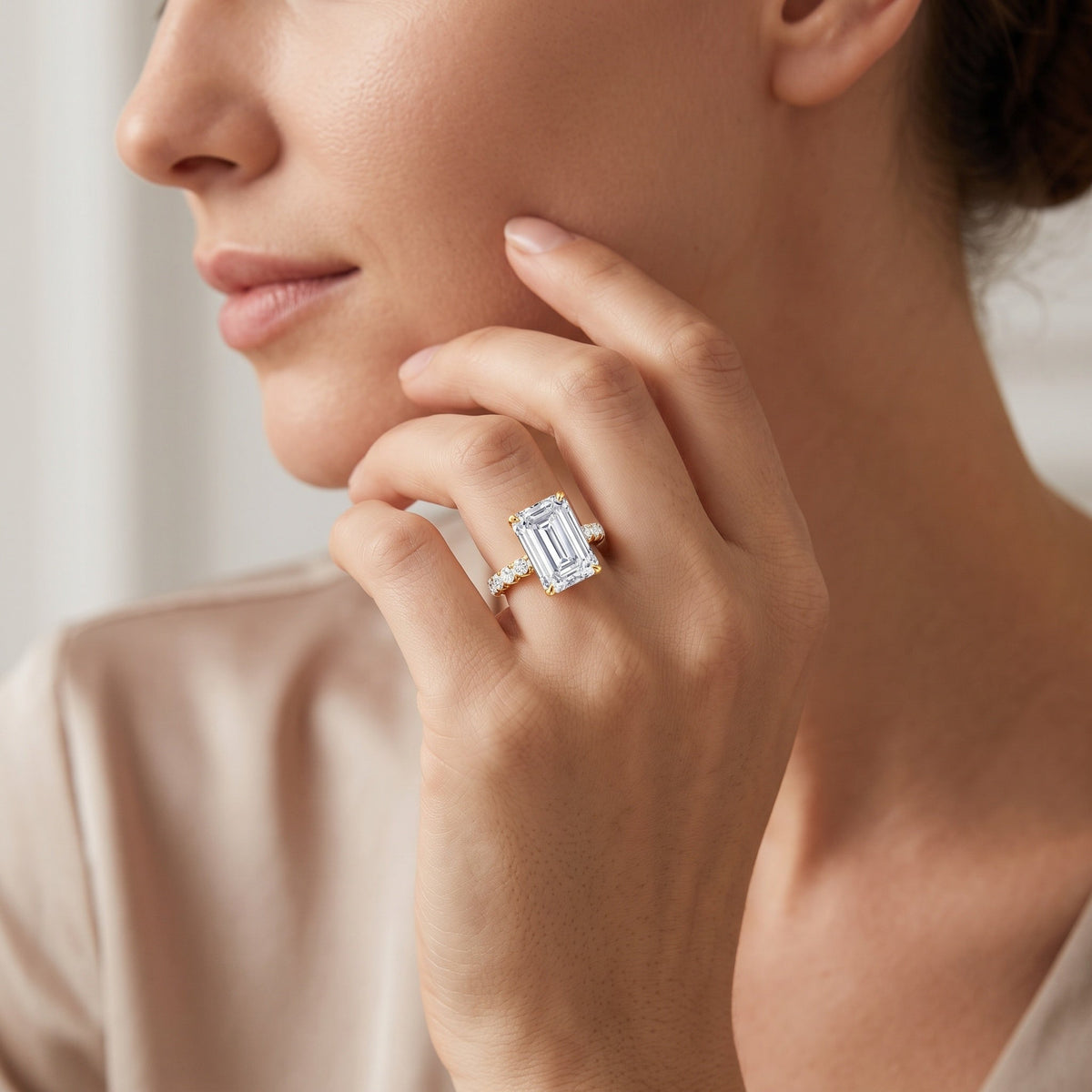 Huge 5 Carat Lab Grown Diamond Emerald Cut Engagement Ring IGI Certificate