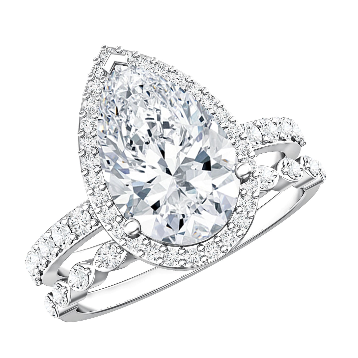 IGI Certified 3 Carat Lab Grown Diamond Teardrop Wedding Ring Set with Halo