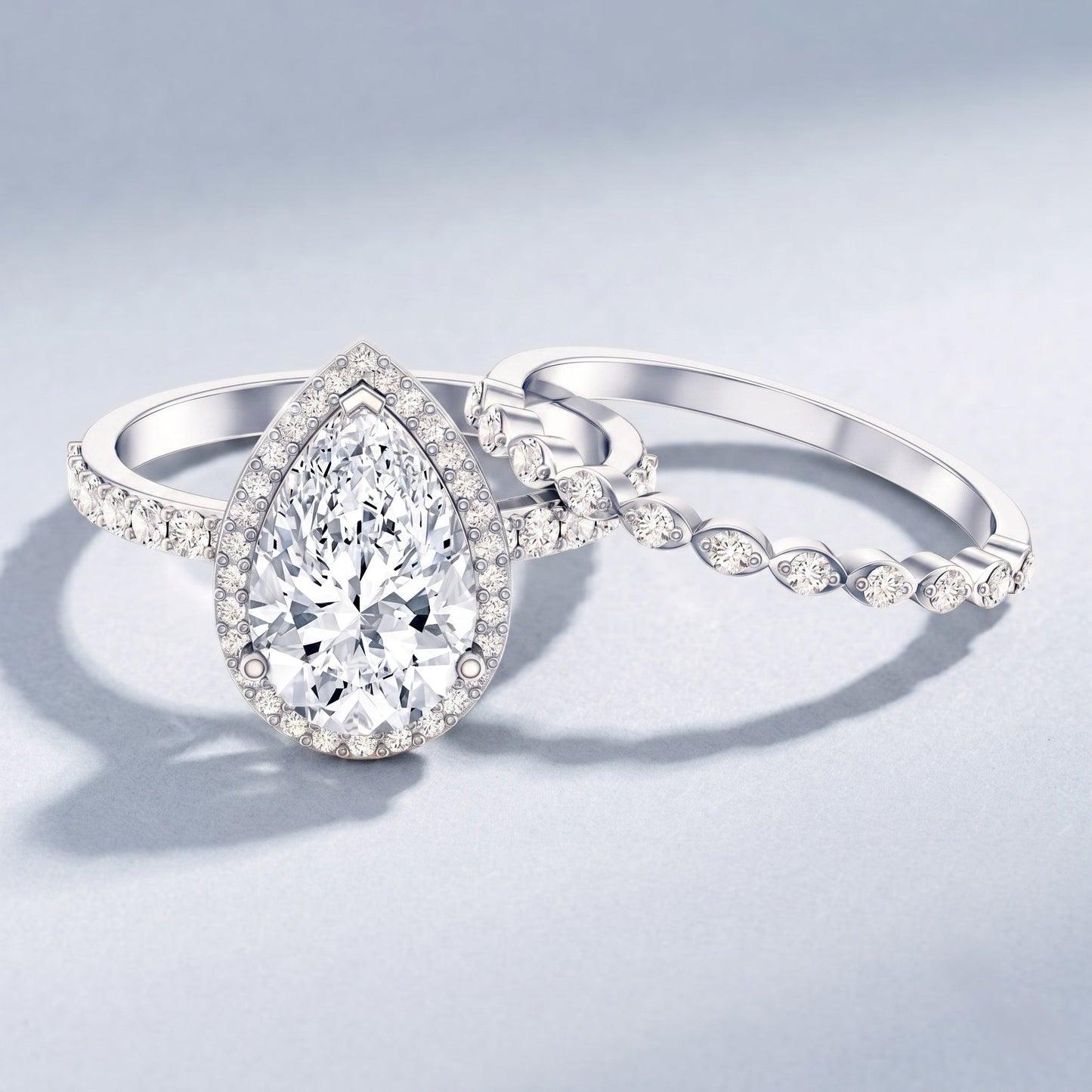 IGI Certified 3 Carat Lab Grown Diamond Teardrop Wedding Ring Set with Halo