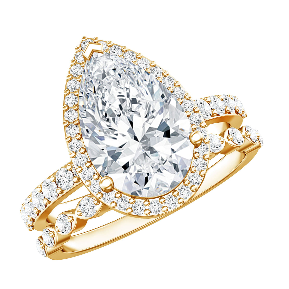 IGI Certified 3 Carat Lab Grown Diamond Teardrop Wedding Ring Set with Halo