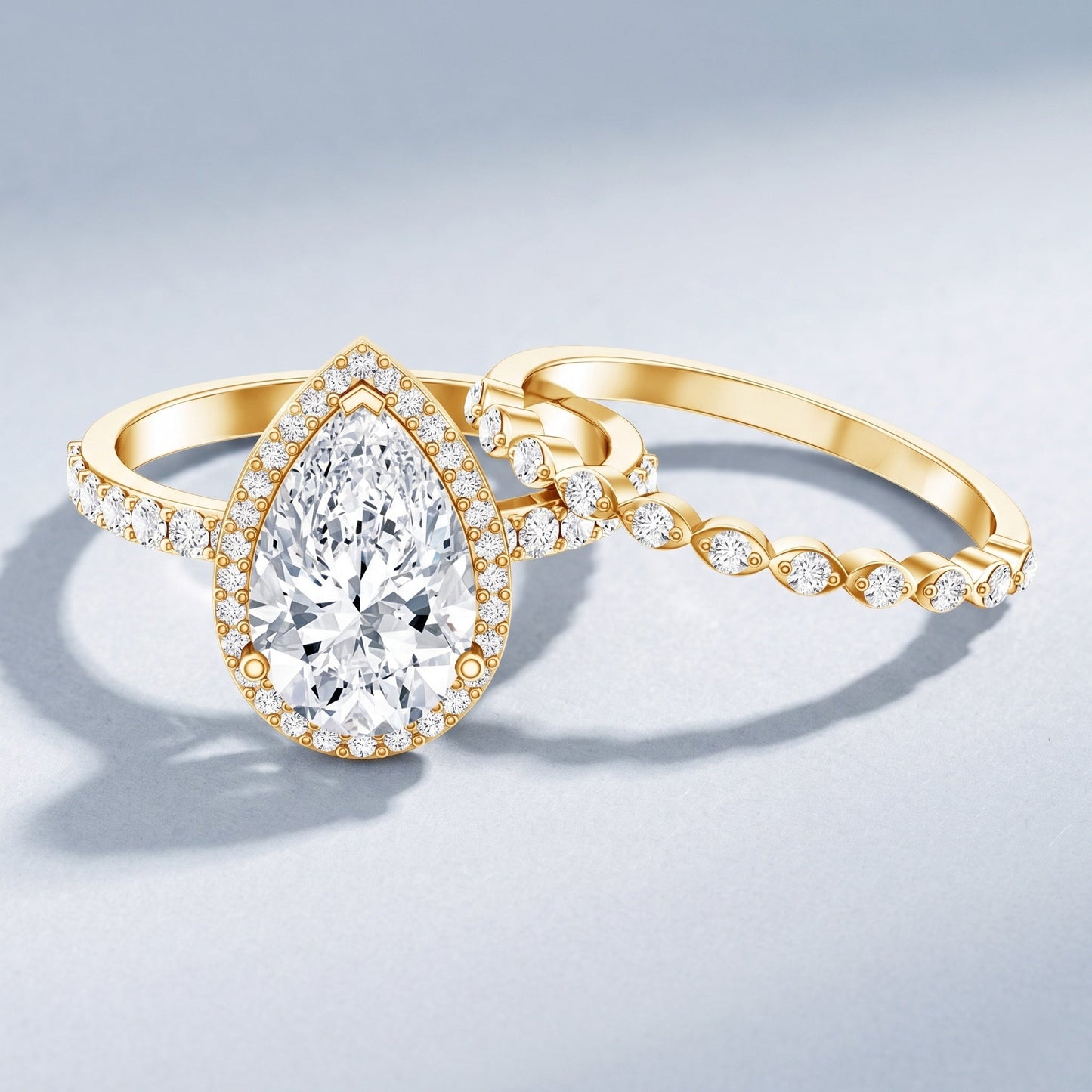 IGI Certified 3 Carat Lab Grown Diamond Teardrop Wedding Ring Set with Halo