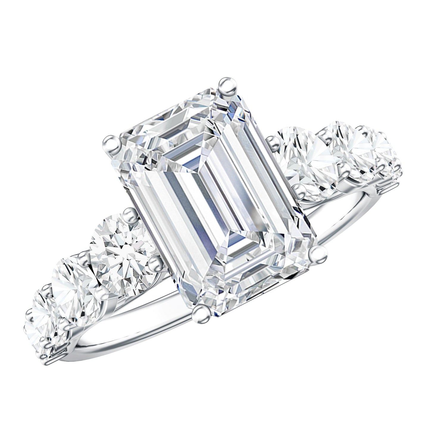 3 Carat IGI Certified Emerald Cut Lab Grown Diamond Engagement Ring with Side Stones