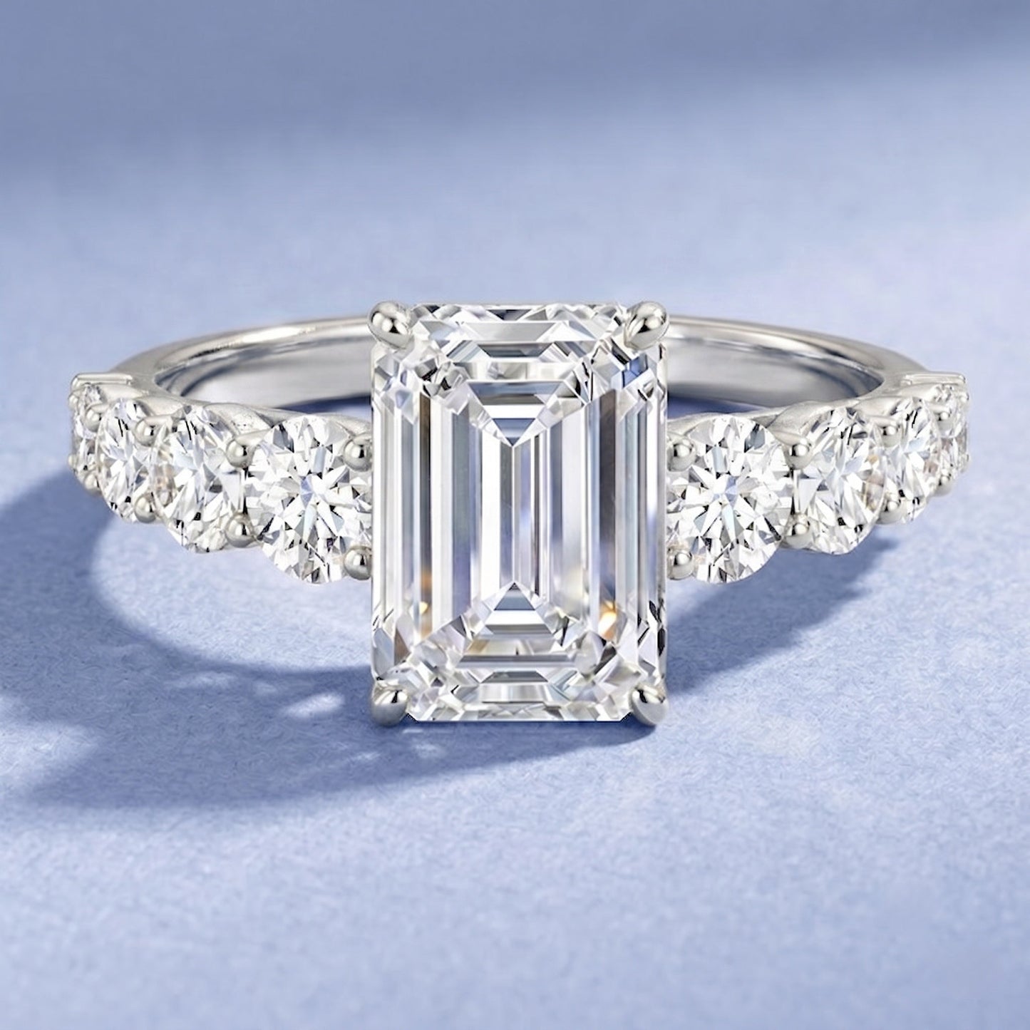3 Carat IGI Certified Emerald Cut Lab Grown Diamond Engagement Ring with Side Stones