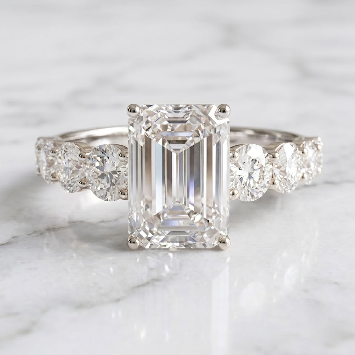 3 Carat IGI Certified Emerald Cut Lab Grown Diamond Engagement Ring with Side Stones