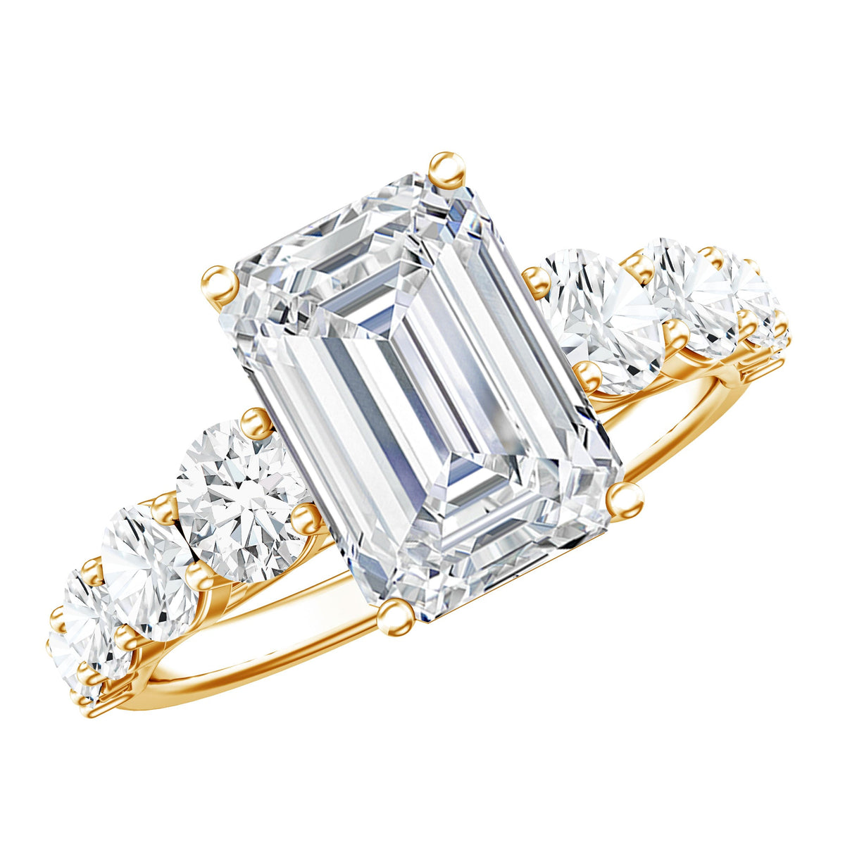 3 Carat IGI Certified Emerald Cut Lab Grown Diamond Engagement Ring with Side Stones
