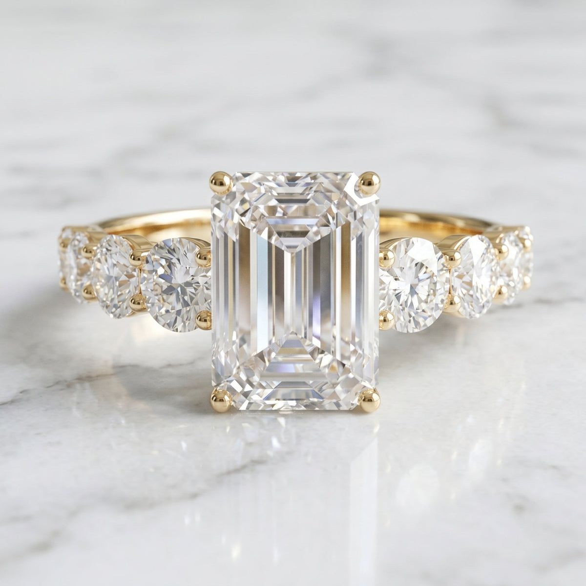 3 Carat IGI Certified Emerald Cut Lab Grown Diamond Engagement Ring with Side Stones