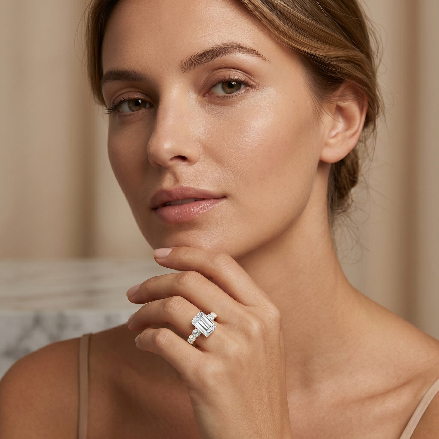 3 Carat IGI Certified Emerald Cut Lab Grown Diamond Engagement Ring with Side Stones