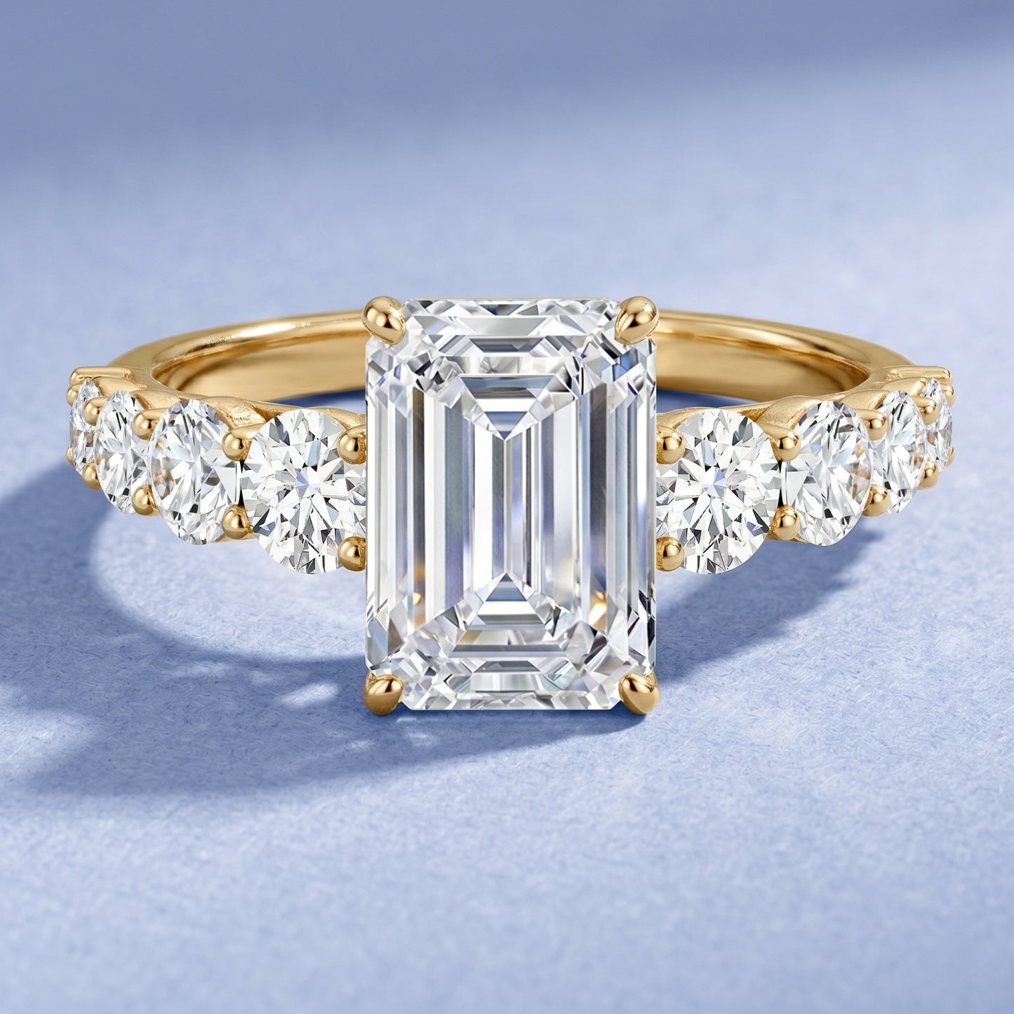 3 Carat IGI Certified Emerald Cut Lab Grown Diamond Engagement Ring with Side Stones