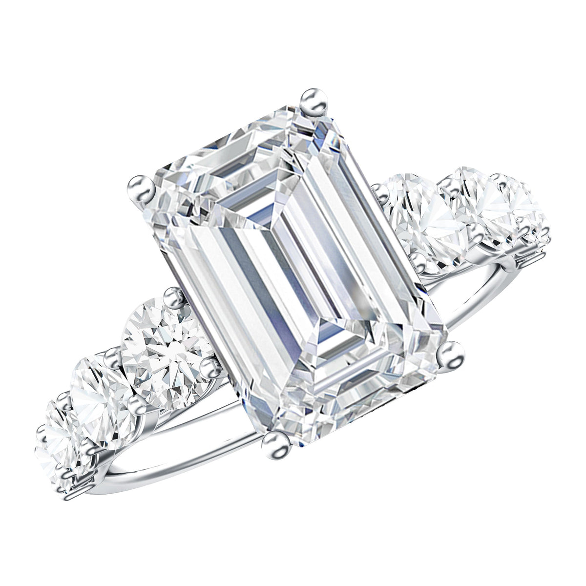 Emerald Cut 4 Carat Lab Grown Diamond Side Stone Engagement Ring with IGI Certificate