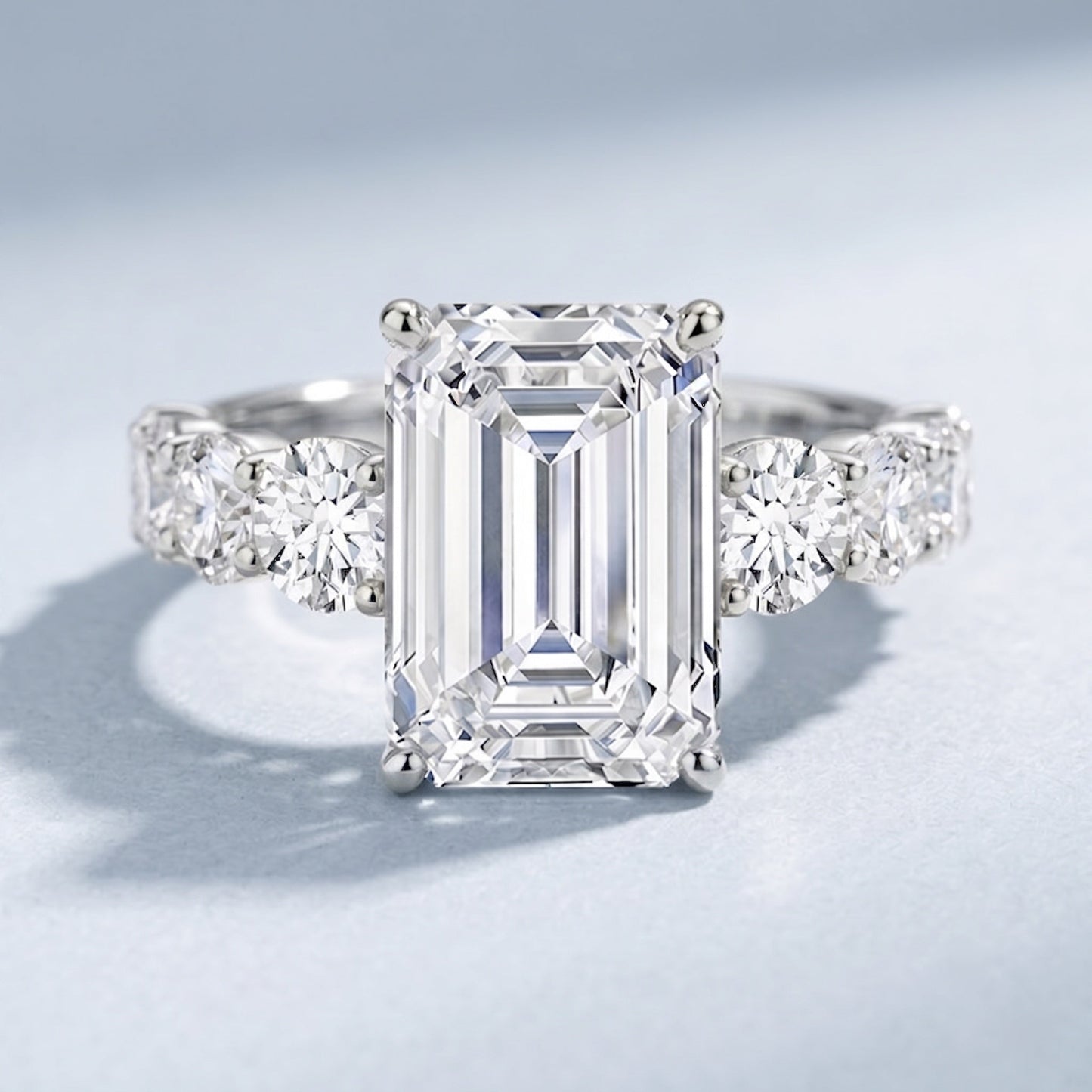 Emerald Cut 4 Carat Lab Grown Diamond Side Stone Engagement Ring with IGI Certificate