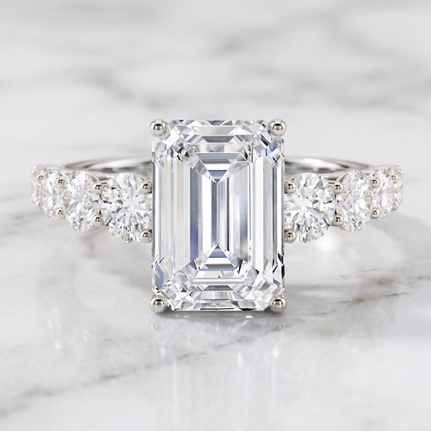 Emerald Cut 4 Carat Lab Grown Diamond Side Stone Engagement Ring with IGI Certificate