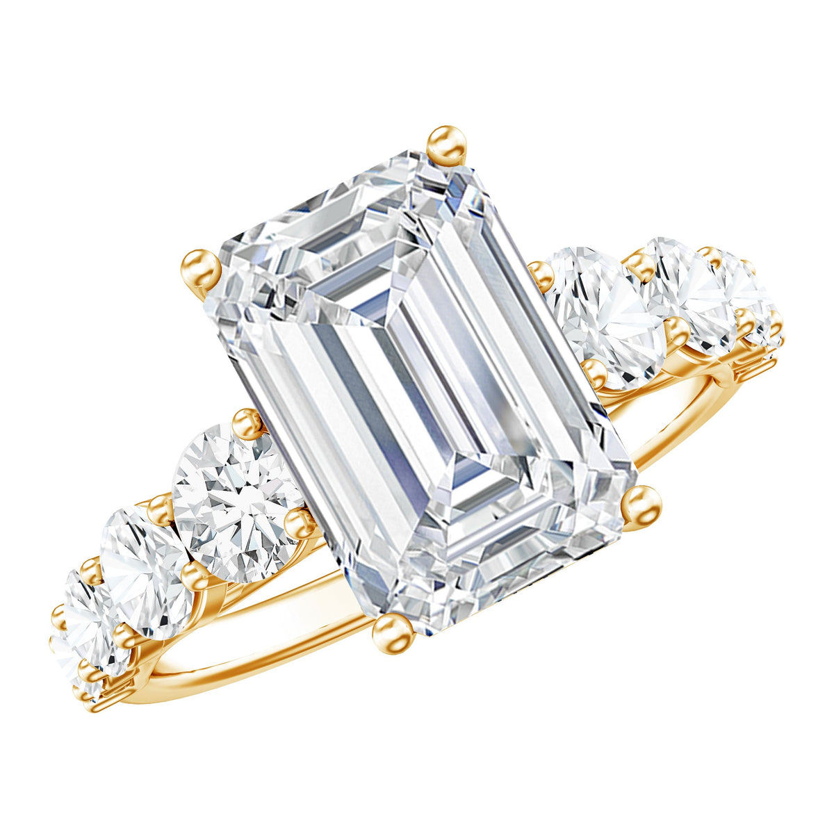 Emerald Cut 4 Carat Lab Grown Diamond Side Stone Engagement Ring with IGI Certificate