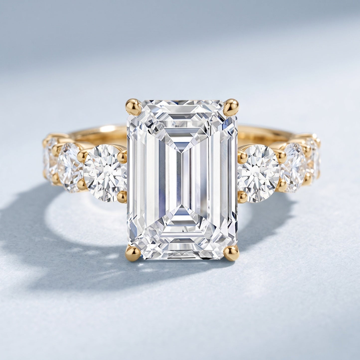 Emerald Cut 4 Carat Lab Grown Diamond Side Stone Engagement Ring with IGI Certificate