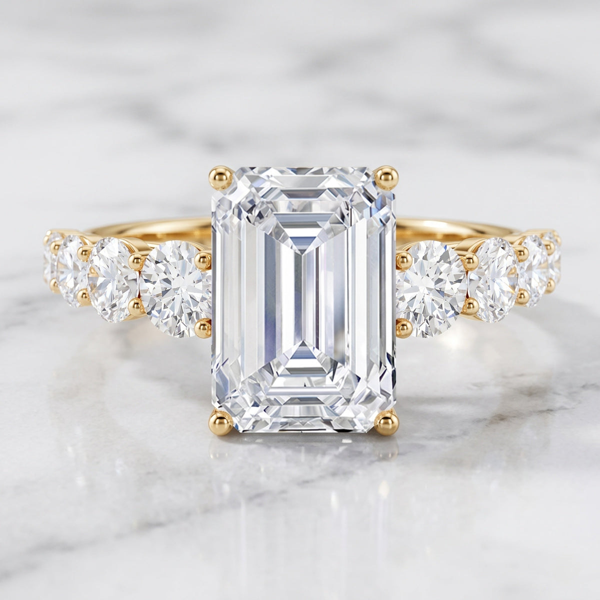 Emerald Cut 4 Carat Lab Grown Diamond Side Stone Engagement Ring with IGI Certificate