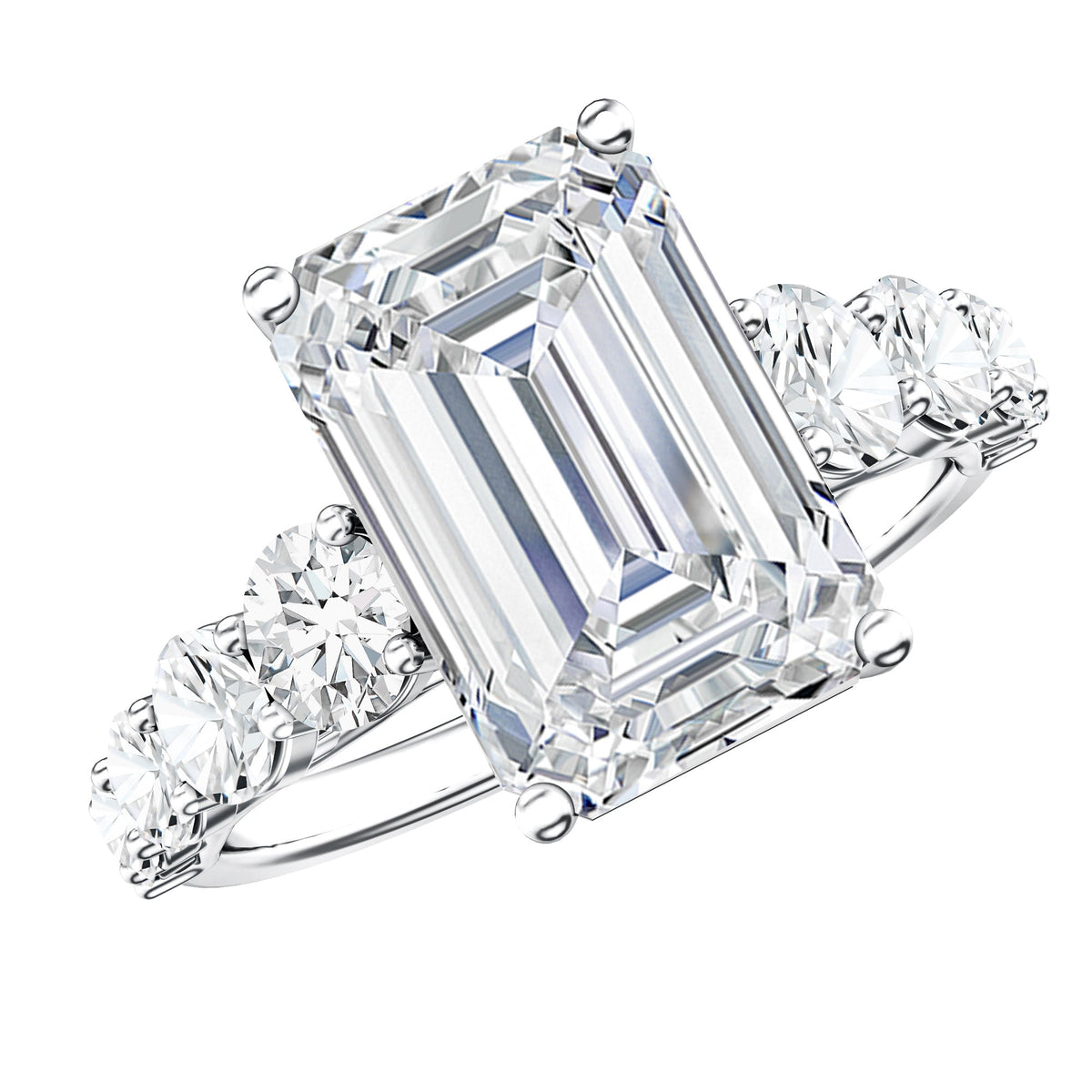 IGI Certified 5 Carat Big Lab Grown Diamond Emerald Cut Engagement Ring with Side Stones