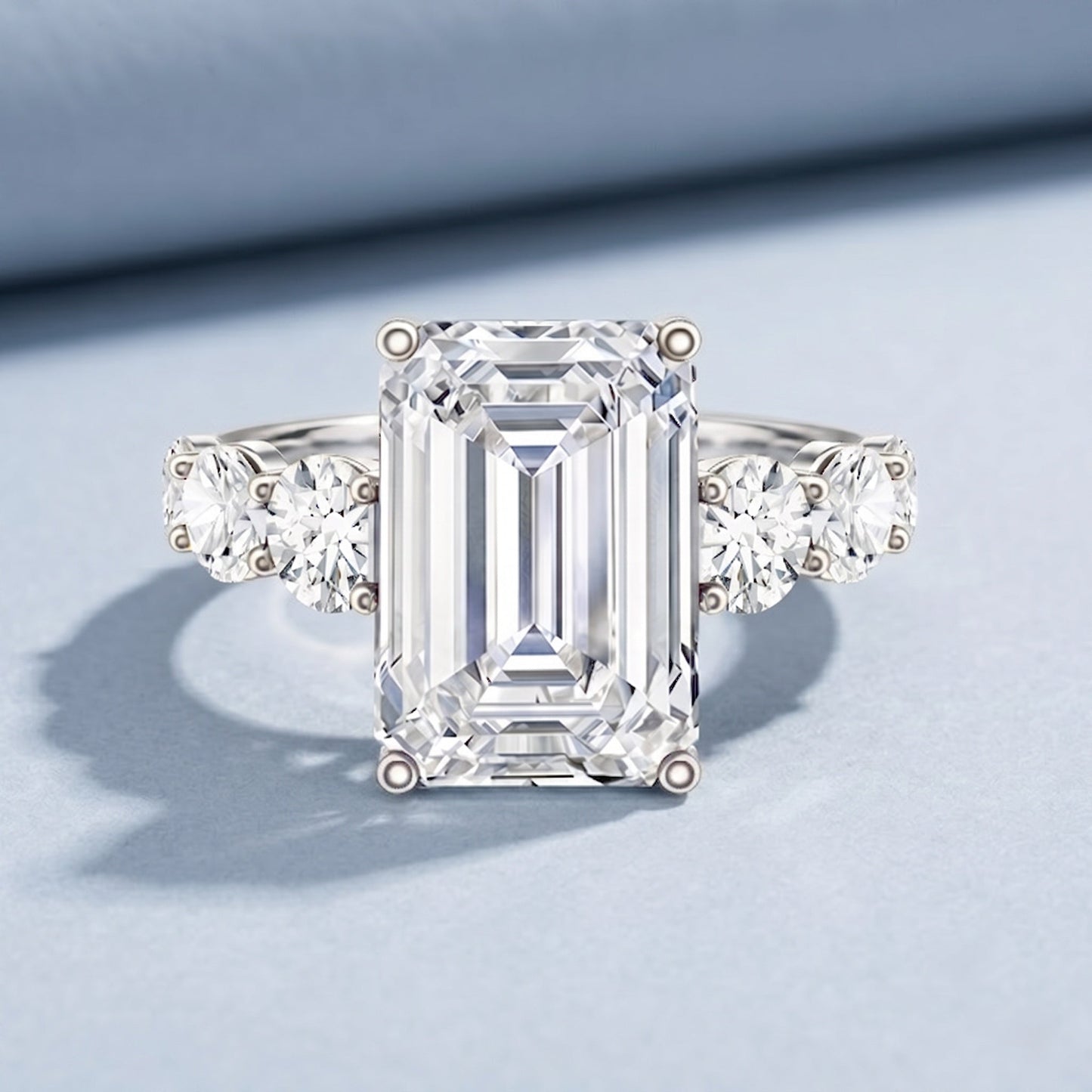 IGI Certified 5 Carat Big Lab Grown Diamond Emerald Cut Engagement Ring with Side Stones