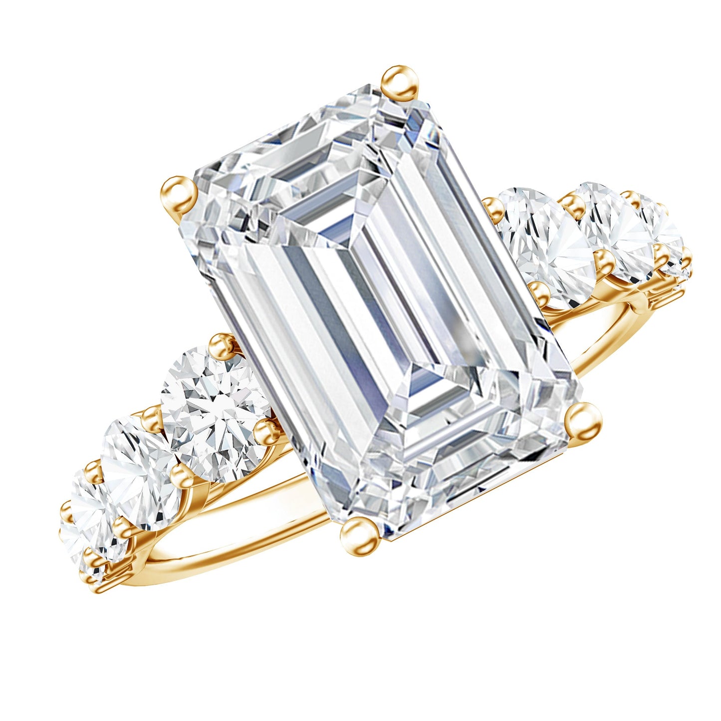 IGI Certified 5 Carat Big Lab Grown Diamond Emerald Cut Engagement Ring with Side Stones