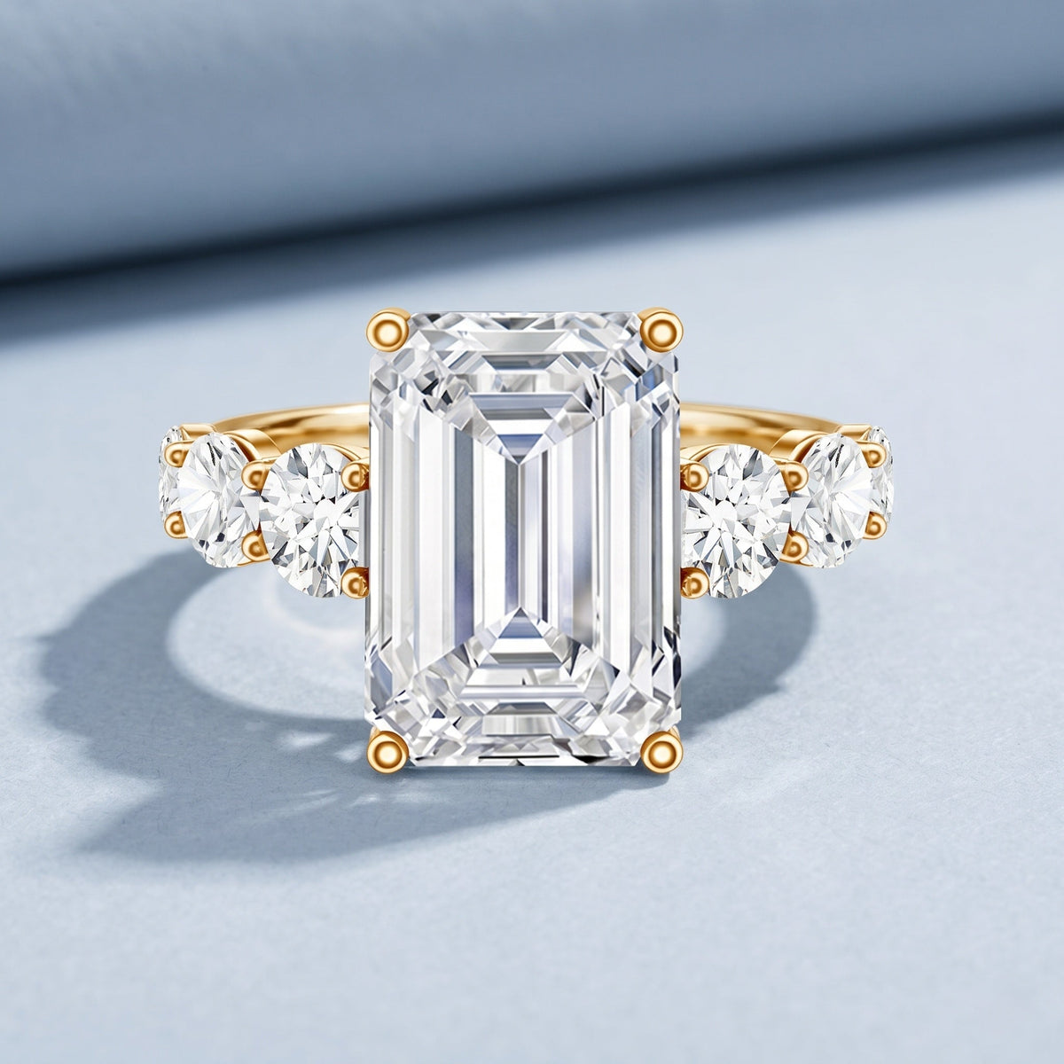 IGI Certified 5 Carat Big Lab Grown Diamond Emerald Cut Engagement Ring with Side Stones