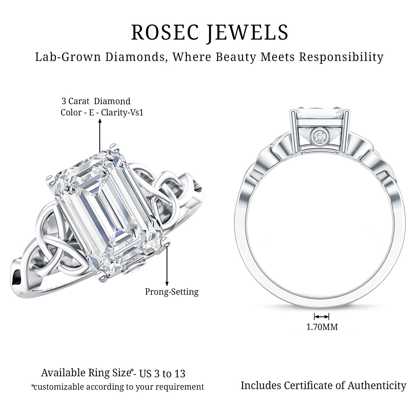 3 Carat Lab Created Diamond Celtic Design Engagement Ring with IGI Certificate